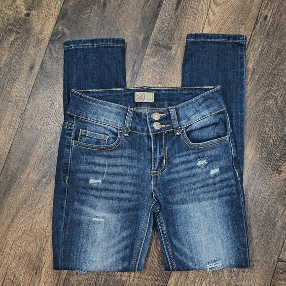 SO Women's Dark Blue Distressed Skinny Jeans - Picture 1 of 3